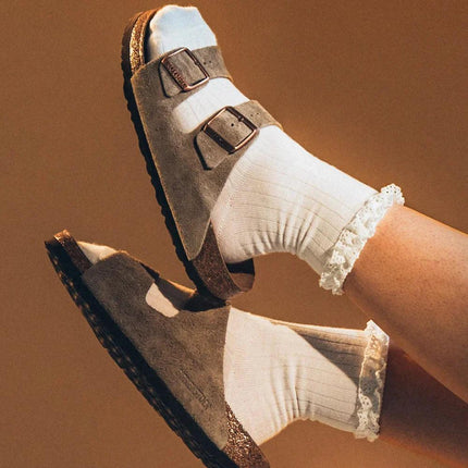 Birkenstock Arizona Suede Leather Soft Footbed Taupe - Exclufy