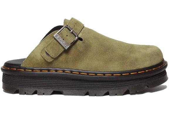Dr. Martens Zebzag Suede Slingback Platform Mule Muted Olive - Exclufy