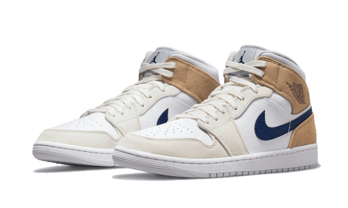 Air Jordan 1 Mid Tan Suede Navy - Exclufy