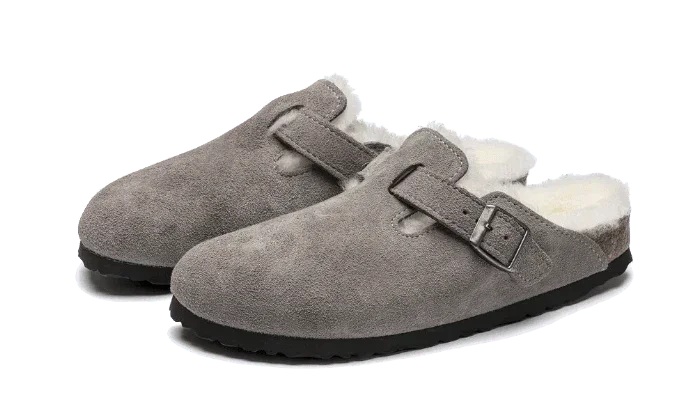 Birkenstock Boston Shearling Suede Stone Coin - Exclufy