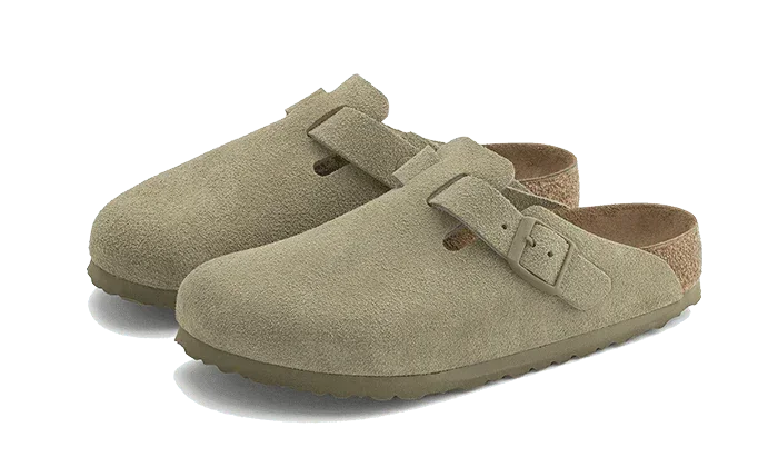 Birkenstock Boston Suede Leather Faded Khaki - Exclufy