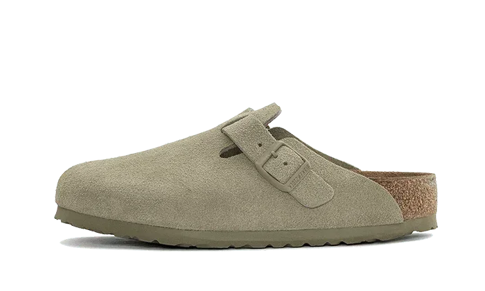 Birkenstock Boston Suede Leather Faded Khaki - Exclufy