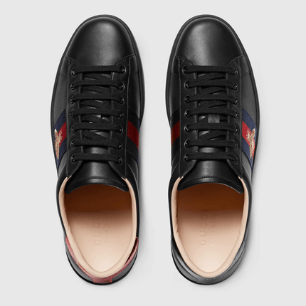 Gucci Ace Black Leather Bee - THE LIMITED CLUB