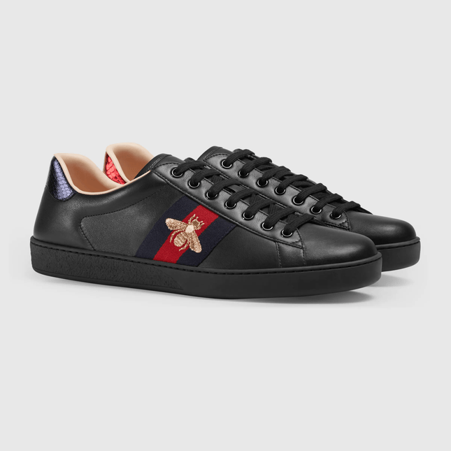 Gucci Ace Black Leather Bee - THE LIMITED CLUB