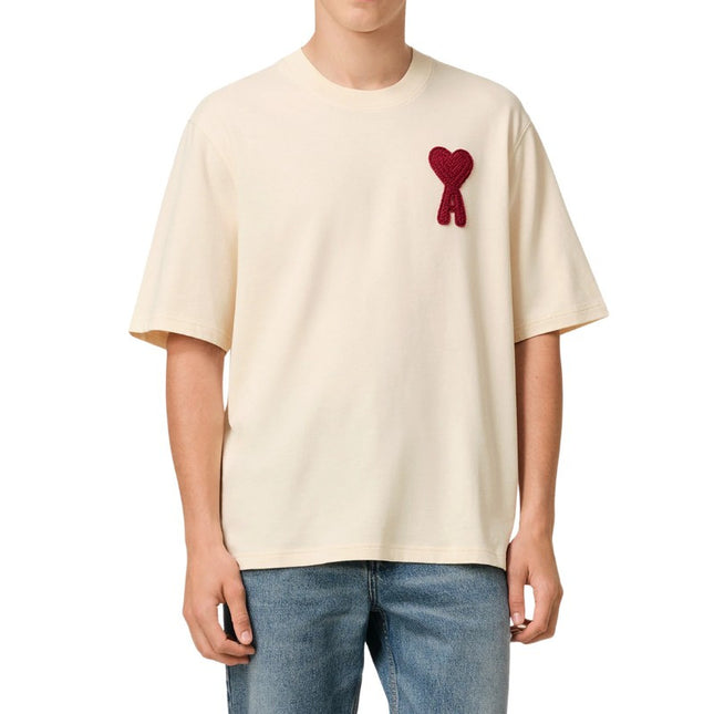 T-shirt Beige Coeur Rouge Patch Ami De Coeur En Coton - Exclufy